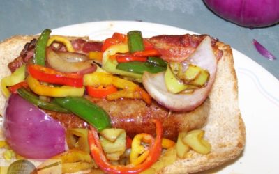 Cast Iron Skillet Brat and Bacon Sandwich