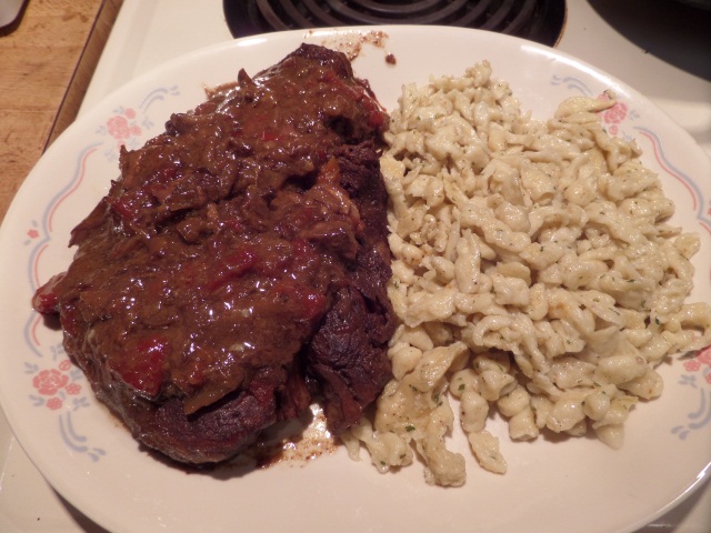 Sauerbraten with Spaetzle and Cabbage