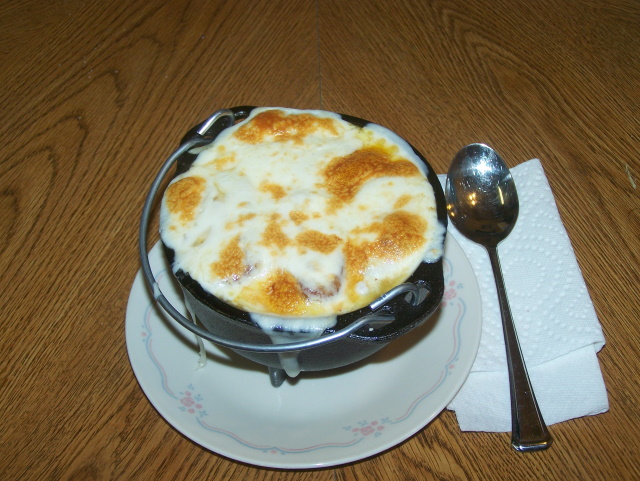 French Onion Soup In Cast Iron Cauldrons